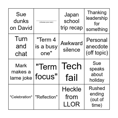 Staff Meeting Bingo Card