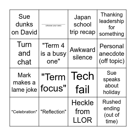 Staff Meeting Bingo Card