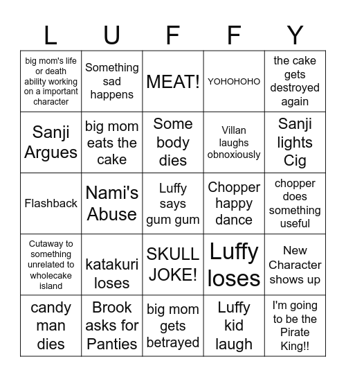 One piece Bingo Card