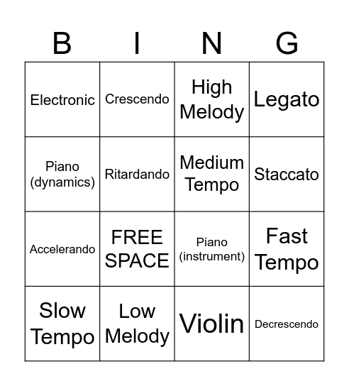 Music Bingo Card