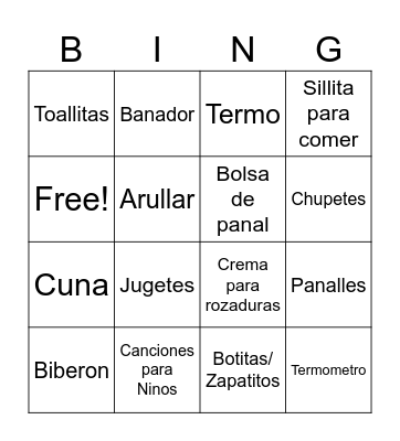 Baby Shower Bingo Card