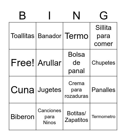 Baby Shower Bingo Card