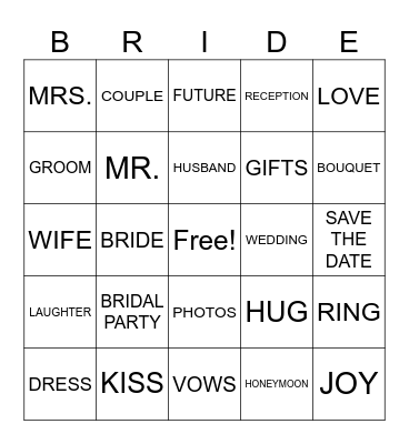 BRIDAL SHOWER BINGO Card