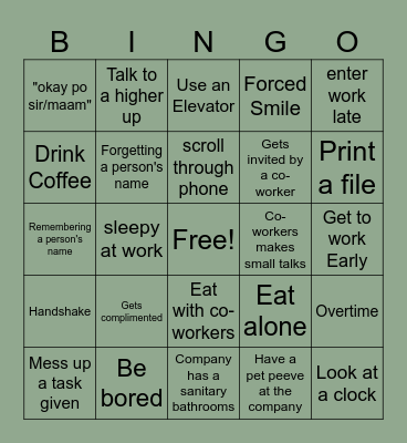 First Day Onsite Bingo Card