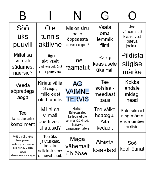 AG BINGO - küsi sõbralt Bingo Card