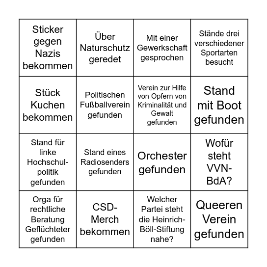 Grüne Jugend - Campustagbingo Card