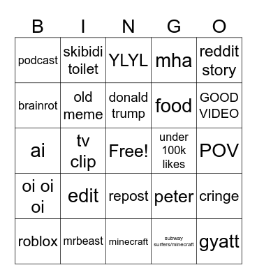 BINGO RINGO Bingo Card