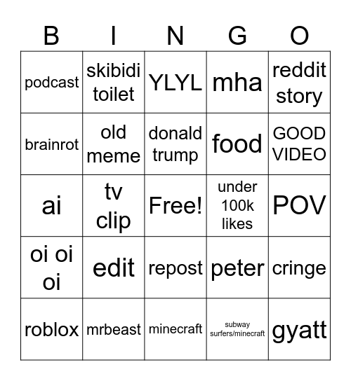 BINGO RINGO Bingo Card