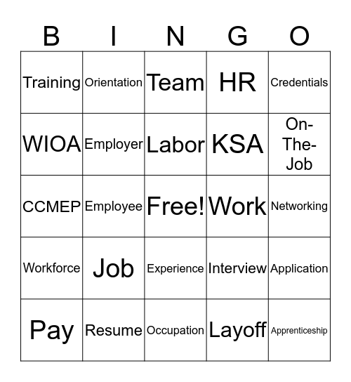 Workforce Bingo Card
