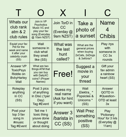 T O X I C Bingo Card