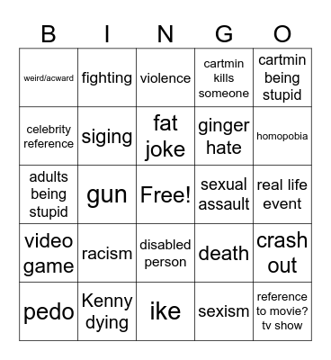 south Park bingo board Bingo Card