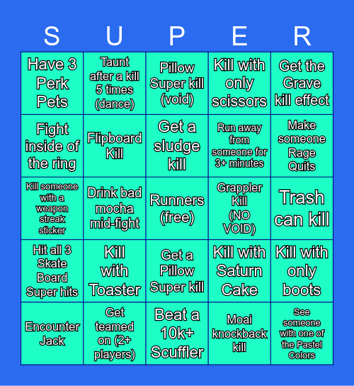 Super Scuffle Bingo Card