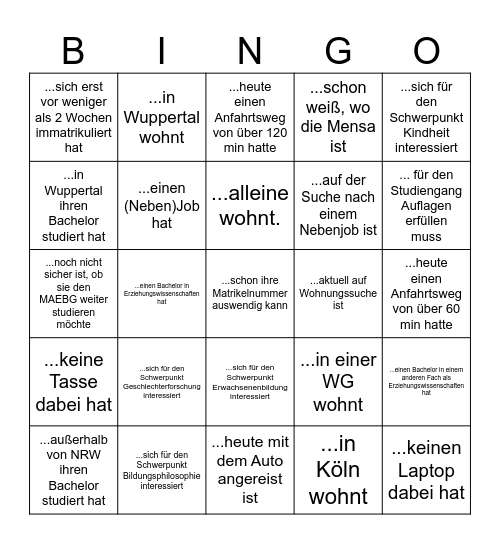 Finde eine Person, die... Bingo Card