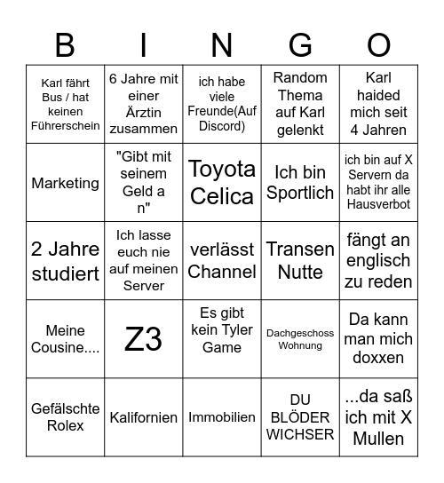 Tyler Bingo Card