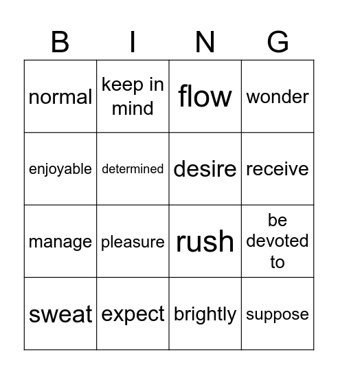 Bingo(周测卷） Bingo Card