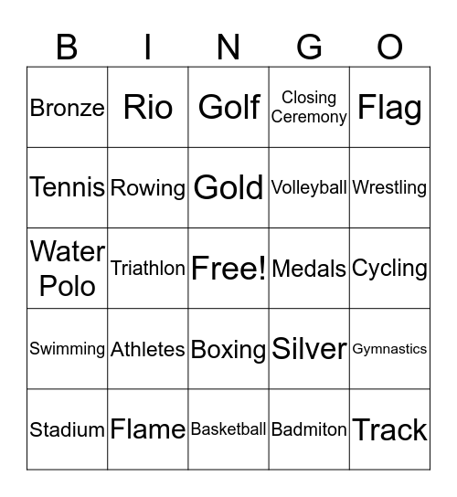 Olympics BINGO Card