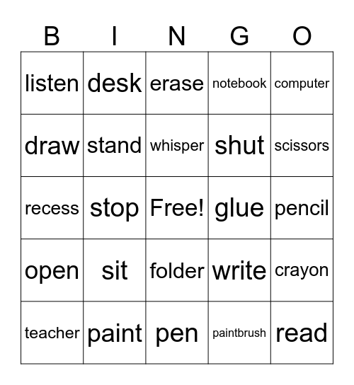 Classroom Commands Bingo Card