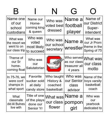 OHS Class of 1976 Trivia BINGO Card