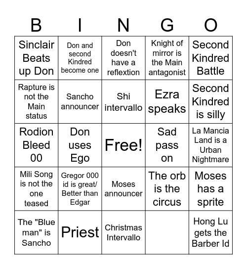 Season 5 Oblivion Prediction Bingo Card