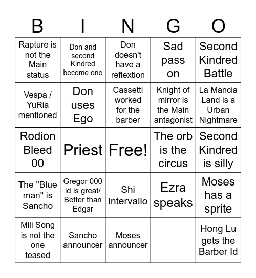 Season 5 Oblivion Prediction Bingo Card