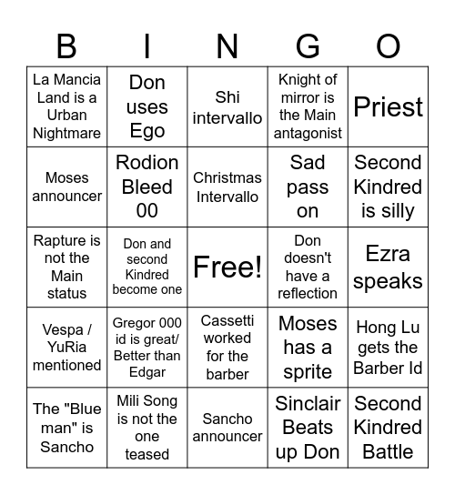 Season 5 Oblivion Prediction Bingo Card