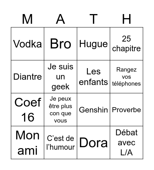 Bingo Spécial Math Mr.Genio Bingo Card