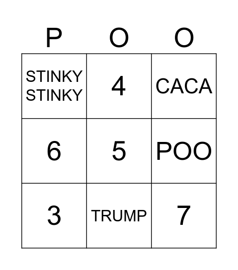 Poo One Bingo Card