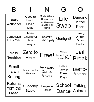 Movie Trope Bingo Card
