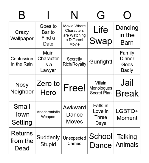 Movie Trope Bingo Card