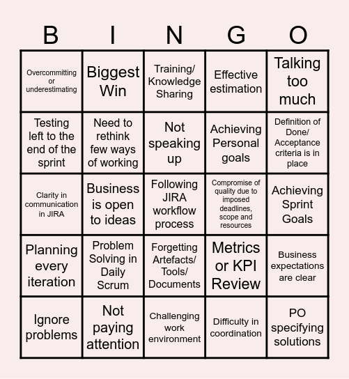 Retrospective Bingo Card