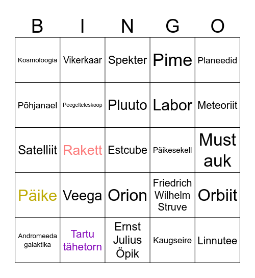 Observatooriumi Bingo Card