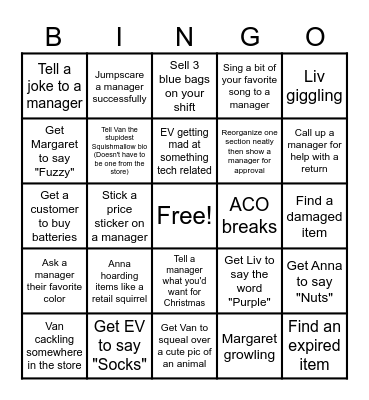 5B Bingo (Manager's Addition) Bingo Card