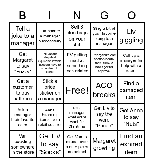 5B Bingo (Manager's Addition) Bingo Card