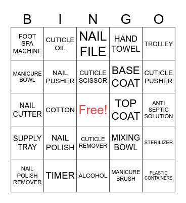 Uses of Tools, Materials and Equipment in Nail Care Services Bingo Card