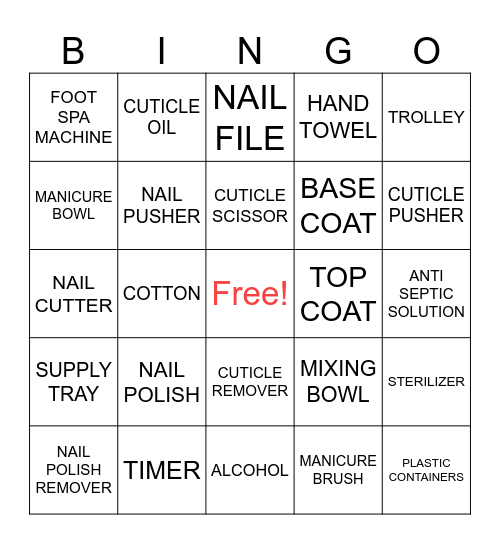 Uses of Tools, Materials and Equipment in Nail Care Services Bingo Card