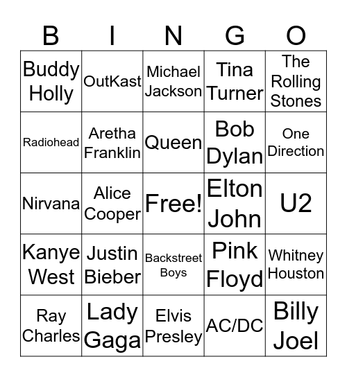 Suite 206 Bingo - Musician Edition Bingo Card