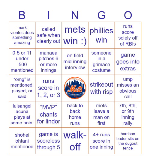 mets/phils nlds game 3 Bingo Card