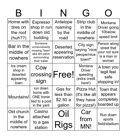 The "Highline" Bingo Card