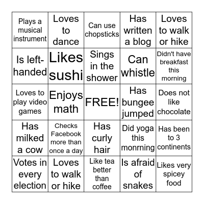 GET TO KNOW YOU BINGO Card