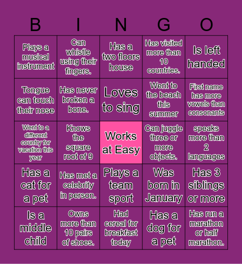 Get to know your team Bingo Card