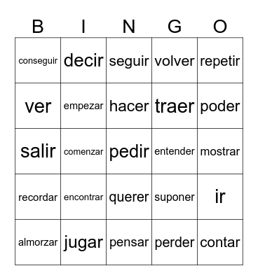 Ch 4 Stem Change Verbs Bingo Card