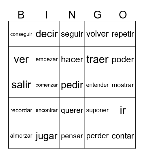 Ch 4 Stem Change Verbs Bingo Card