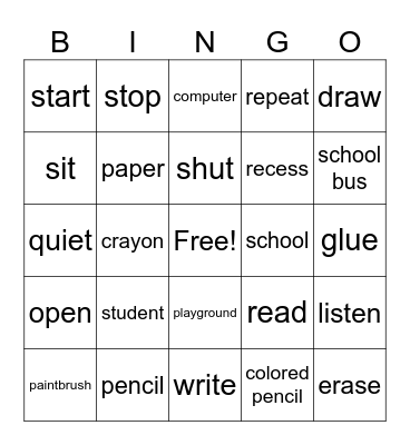 Classroom Instructions Bingo Card
