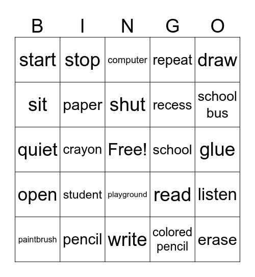 Classroom Instructions Bingo Card