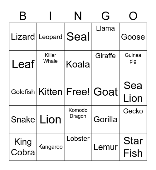 K and G, L bingo Card