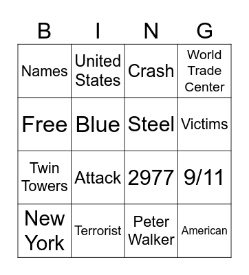 9/11 Memorial Bingo Card