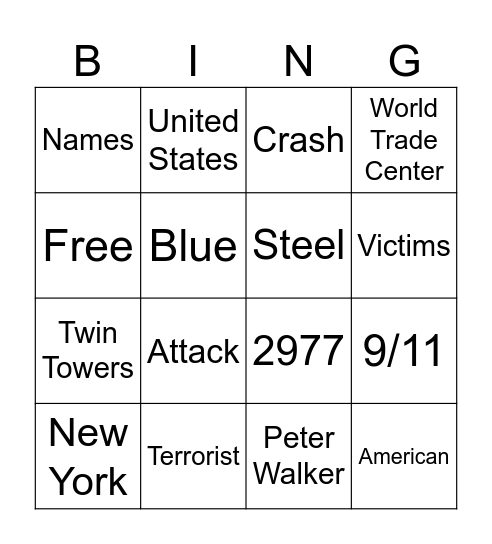 9/11 Memorial Bingo Card