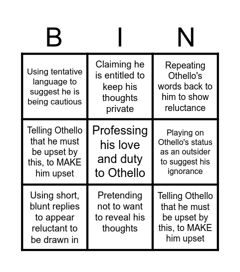 Iago's Persuasive Techniques Bingo! Bingo Card