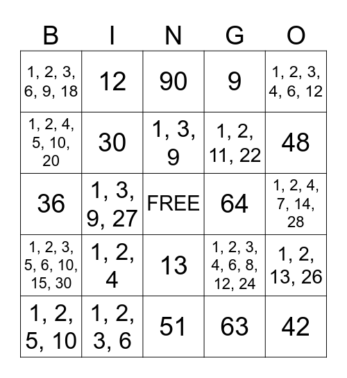 FACTOR Bingo Card