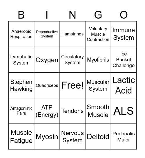 The Human Body Bingo Card